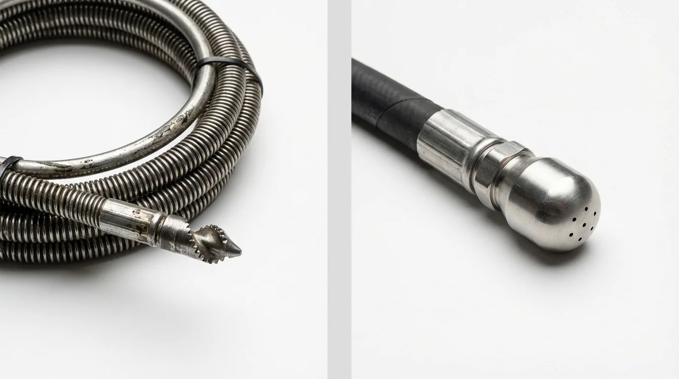 Drain snake cable and hydro jetting nozzle used for drain cleaning in Ferndale, MI